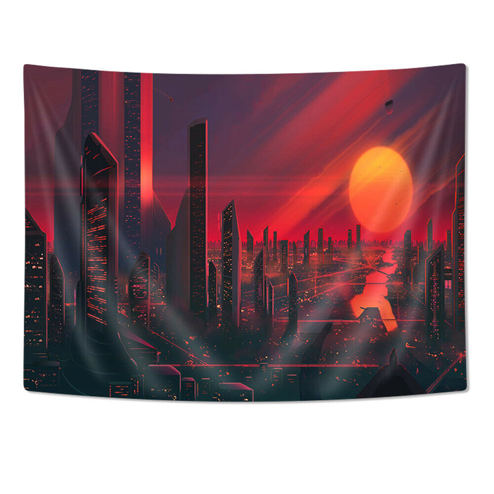 36x24" Sunset and Modern City Tapestry Wall Hanging Blanket Wall Art