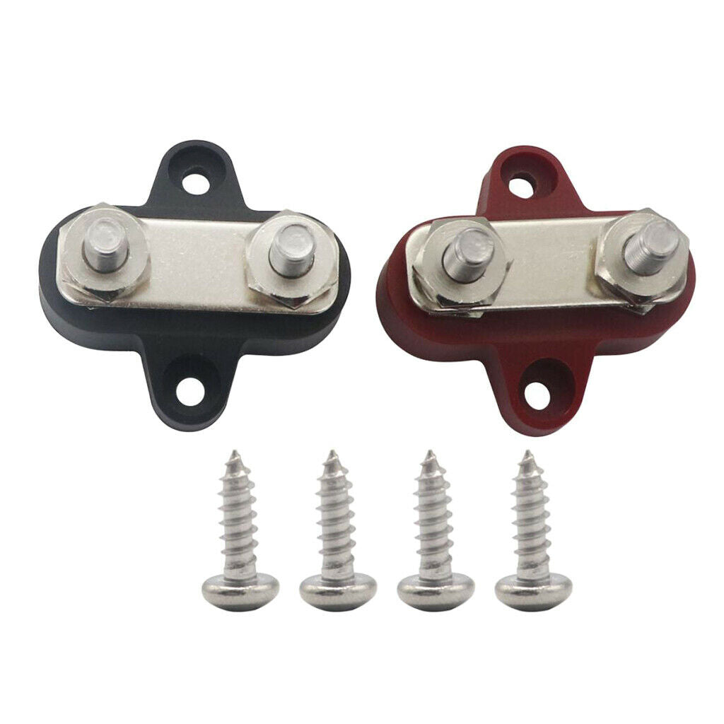 2x M6 Busbar Power Distribution Box Terminal Block 48V Heavy Duty Red + Black