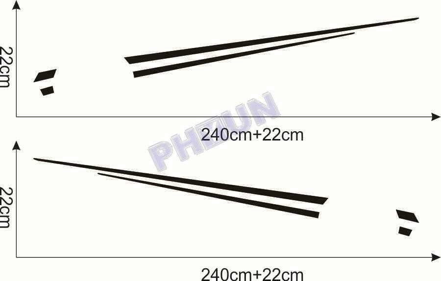 2 Pcs Car Body Stickers Matt Black Streamline Style 94.5'' x 8.7'' Universal