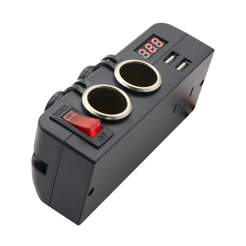 LED 12/24V Car Truck Fast Charger Socket Dual USB Port Voltmeter w/Rocker Switch