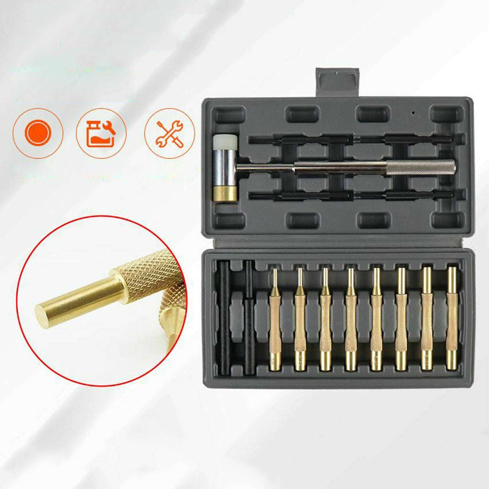 15pcs Pin Punch Set 8 Brass 4 Steel 2 Plastic 1 Hammer Gunsmith Drift Pin Punch