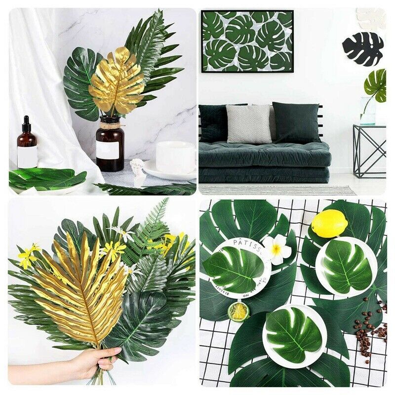 66 Pieces 6 Kinds Artificial Palm Leaves with Faux Leaves Stems Tropical PlantV1