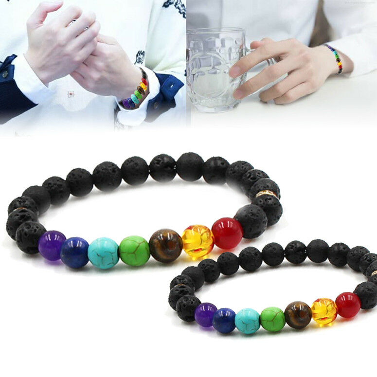 Unisex Essential Oil Diffuser Lava Stone Bracelets Aromatherapy 7 Chakra Healing