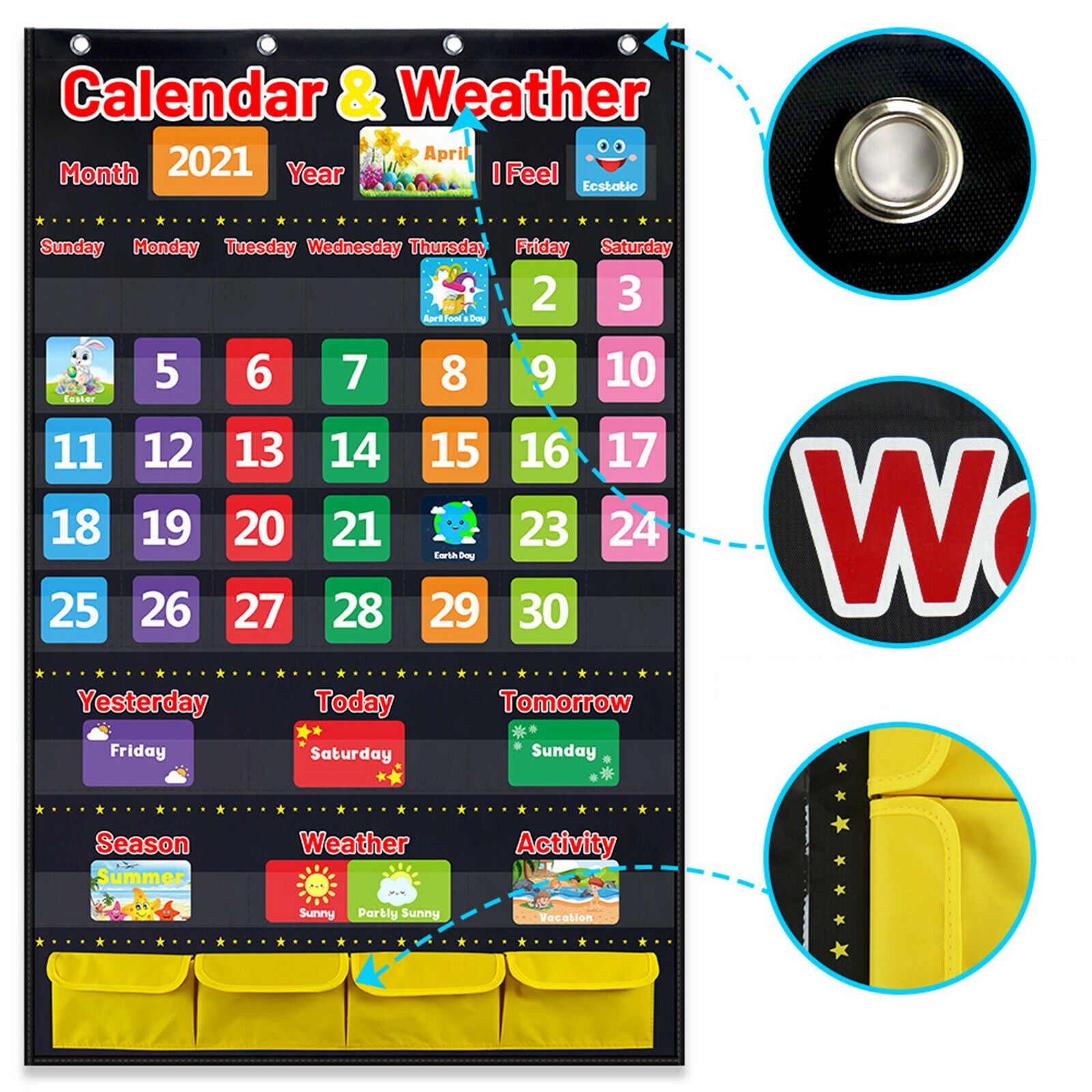 Fabric Calendar Weather Pocket Chart Activity Cards Homeschool Supplies