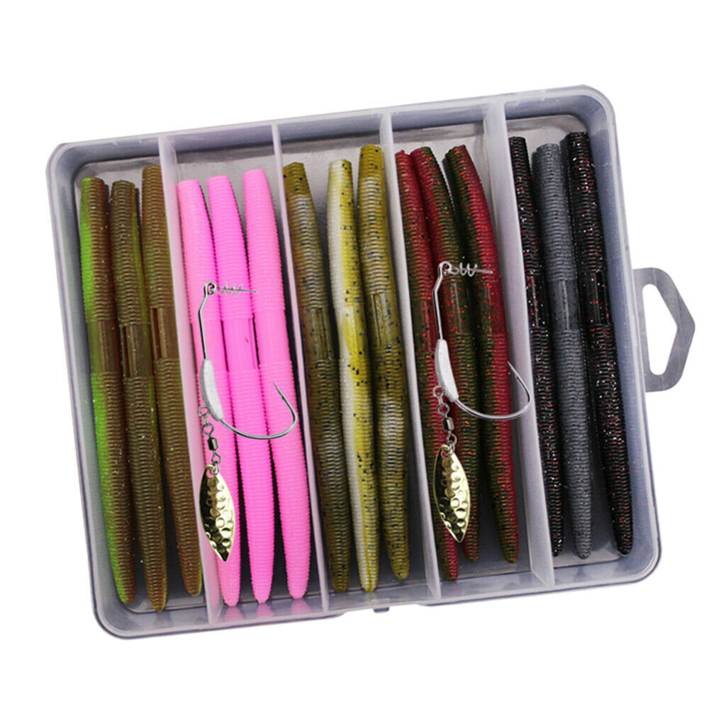 15Pcs Simulated Maggot Lure Earthworm Bait Grub Soft Bait with Salt 13.5cm