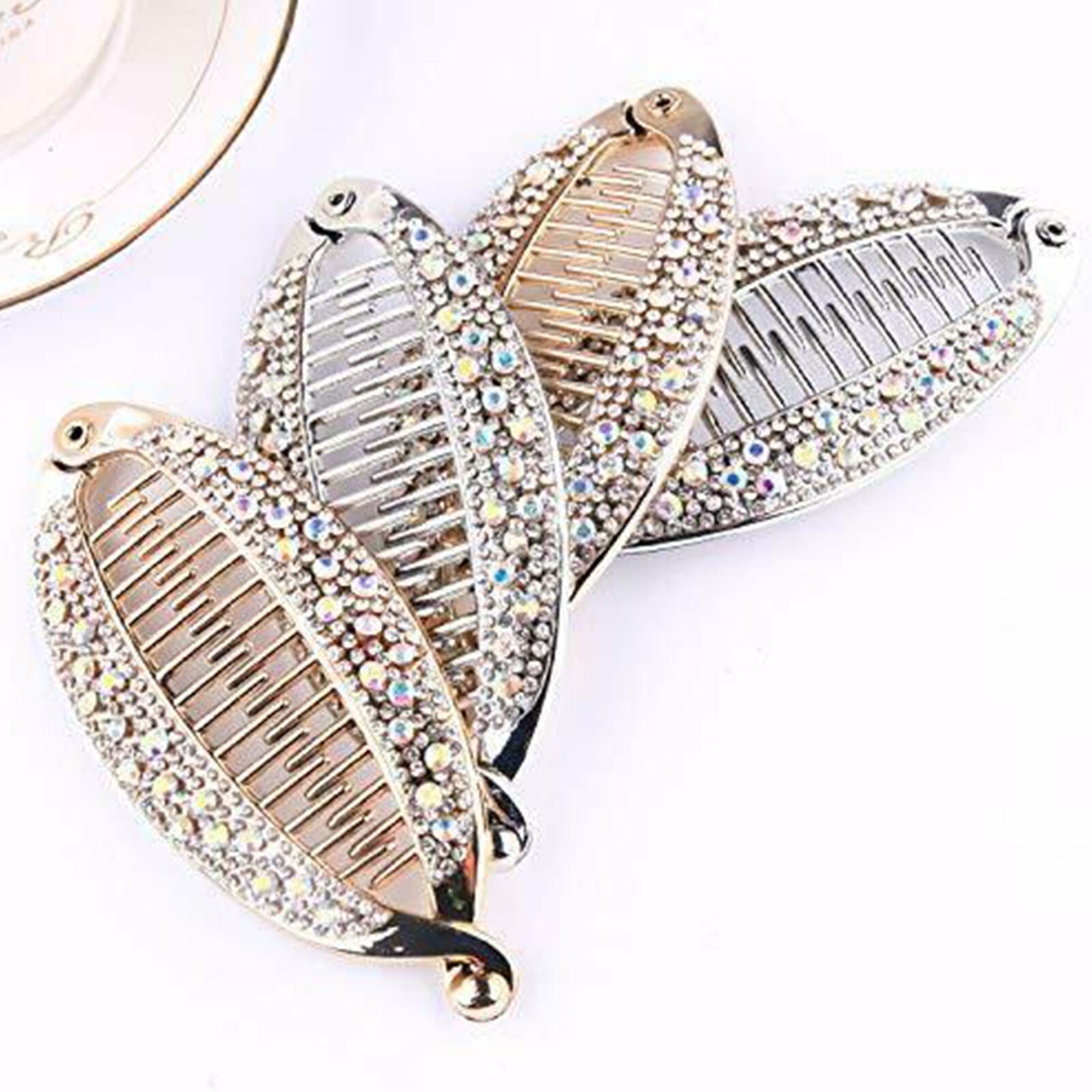 4Pcs Elegant Shining Rhinestone Crystal Banana Clip Hair Clincher Rounded