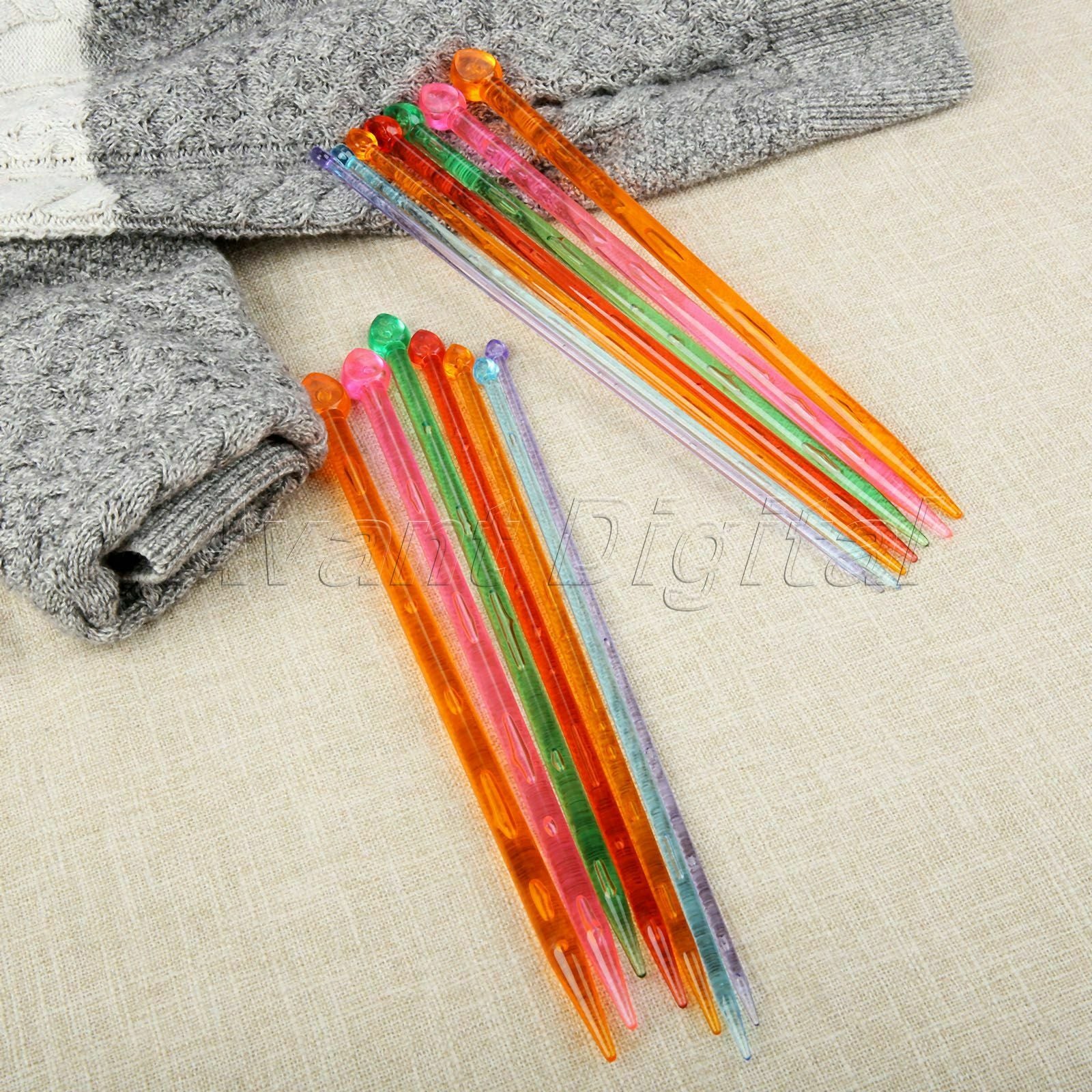 Multicolor Plastic Crystal Scarf Sweater Knitting Needles Weaving Tool 14Pcs