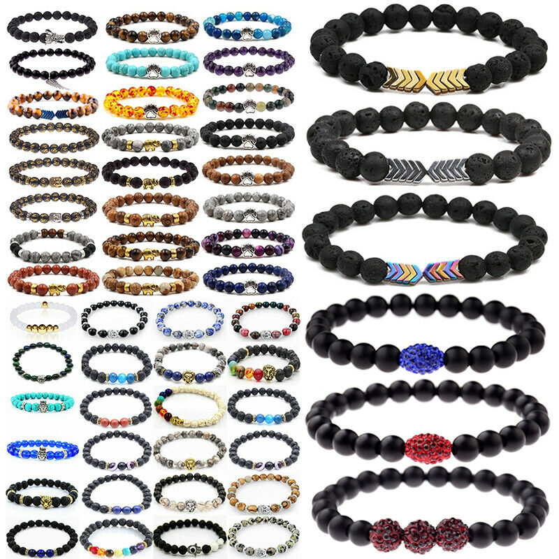 Wholesale Lots 15 Pcs Mixed Bracelets Natural Stone Stretch Women Men Bracelets