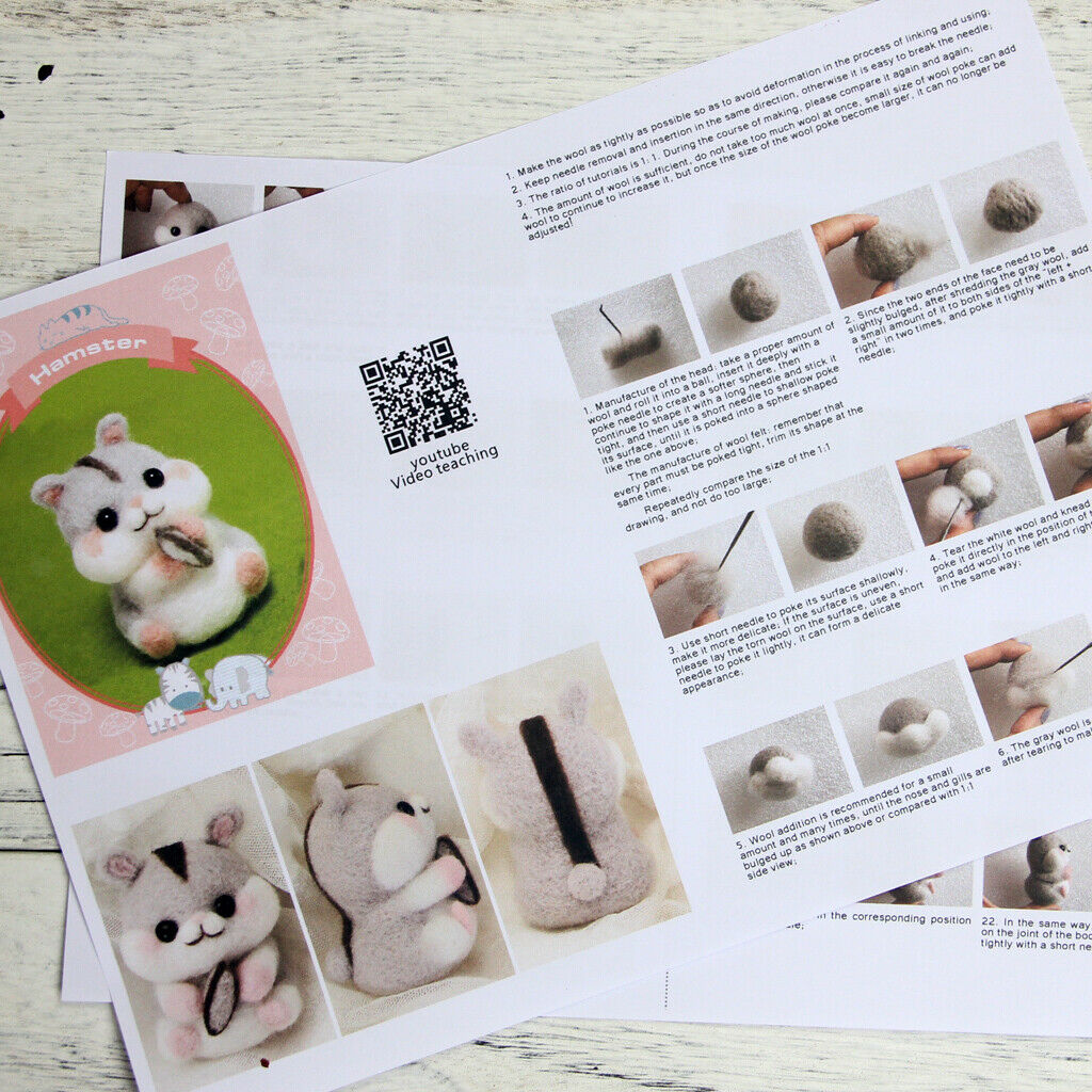 DIY Handmade Needle Wool Felt Mouse Hamster Kit with Needle Felting Supplies