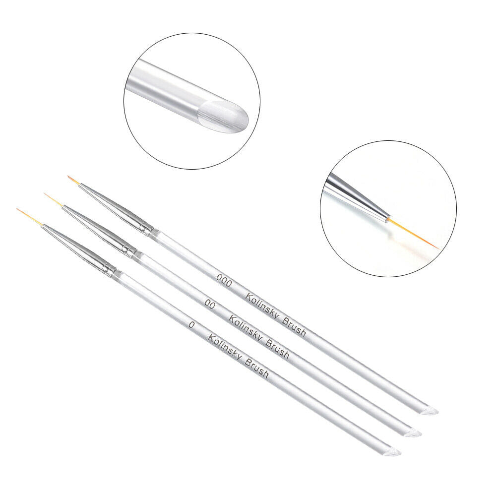 3X Nail Art Tiny Thin Fine Liner Acrylic Decor Pen Brush Painting Drawing Set CA