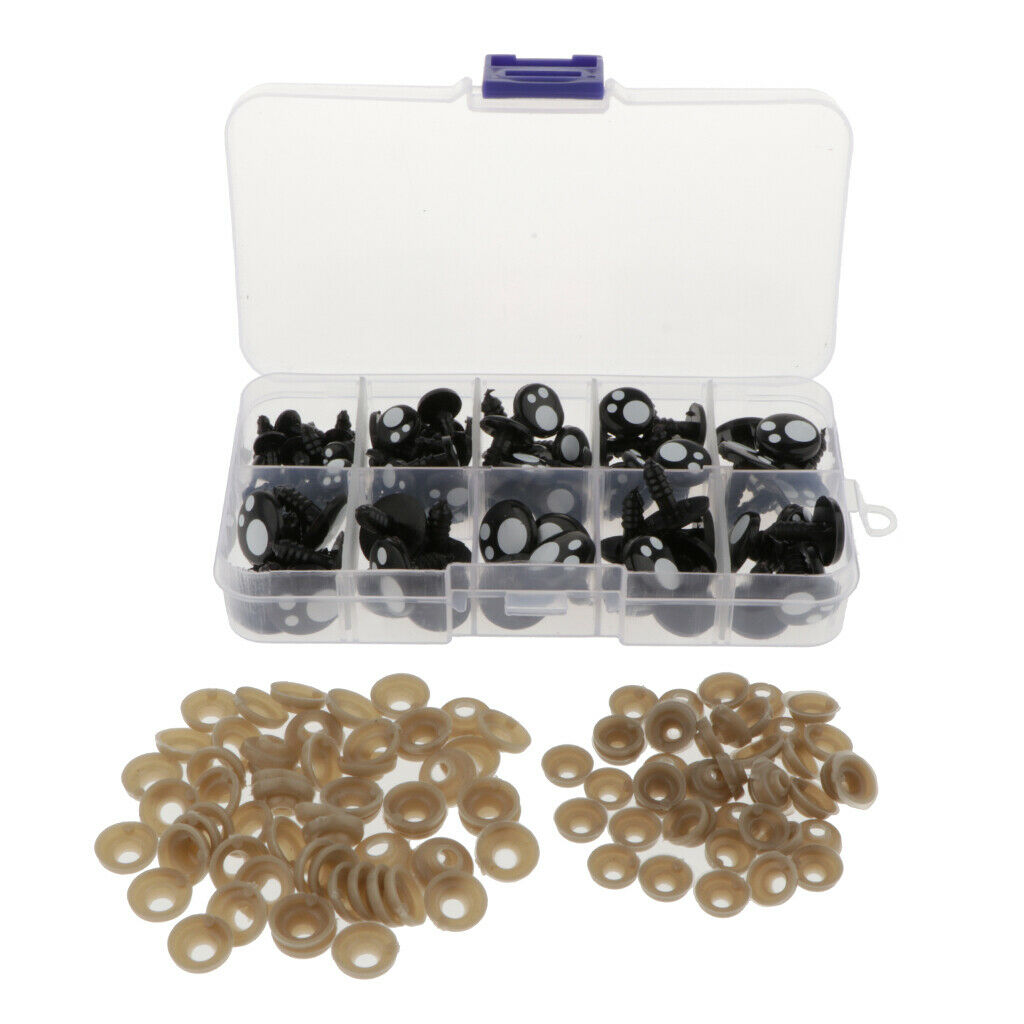 Safety Eyes,100pcs 8-16mm Colorful Plastic Safety Eyes Craft Noses with Washers