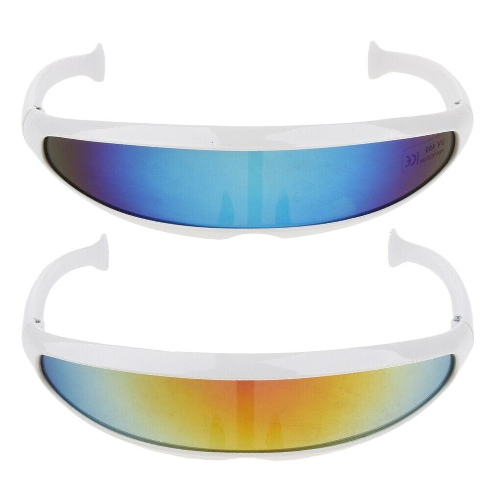 2PCS Futuristic Narrow Mirrored Visor Sunglasses Space Alien Robot Glasses