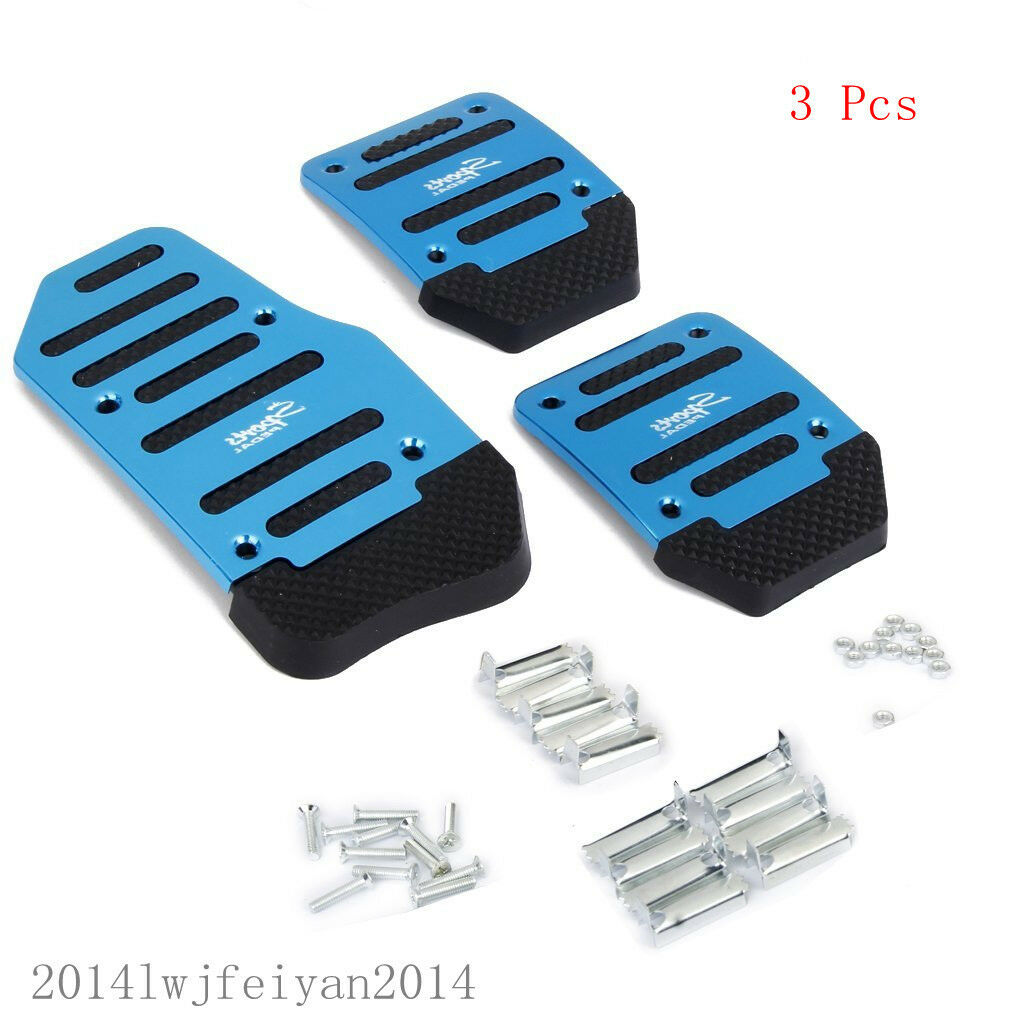 3 Pcs Blue Nonslip Manual Car Pedal Brake Clutch Accelerator Foot Treadle Cover