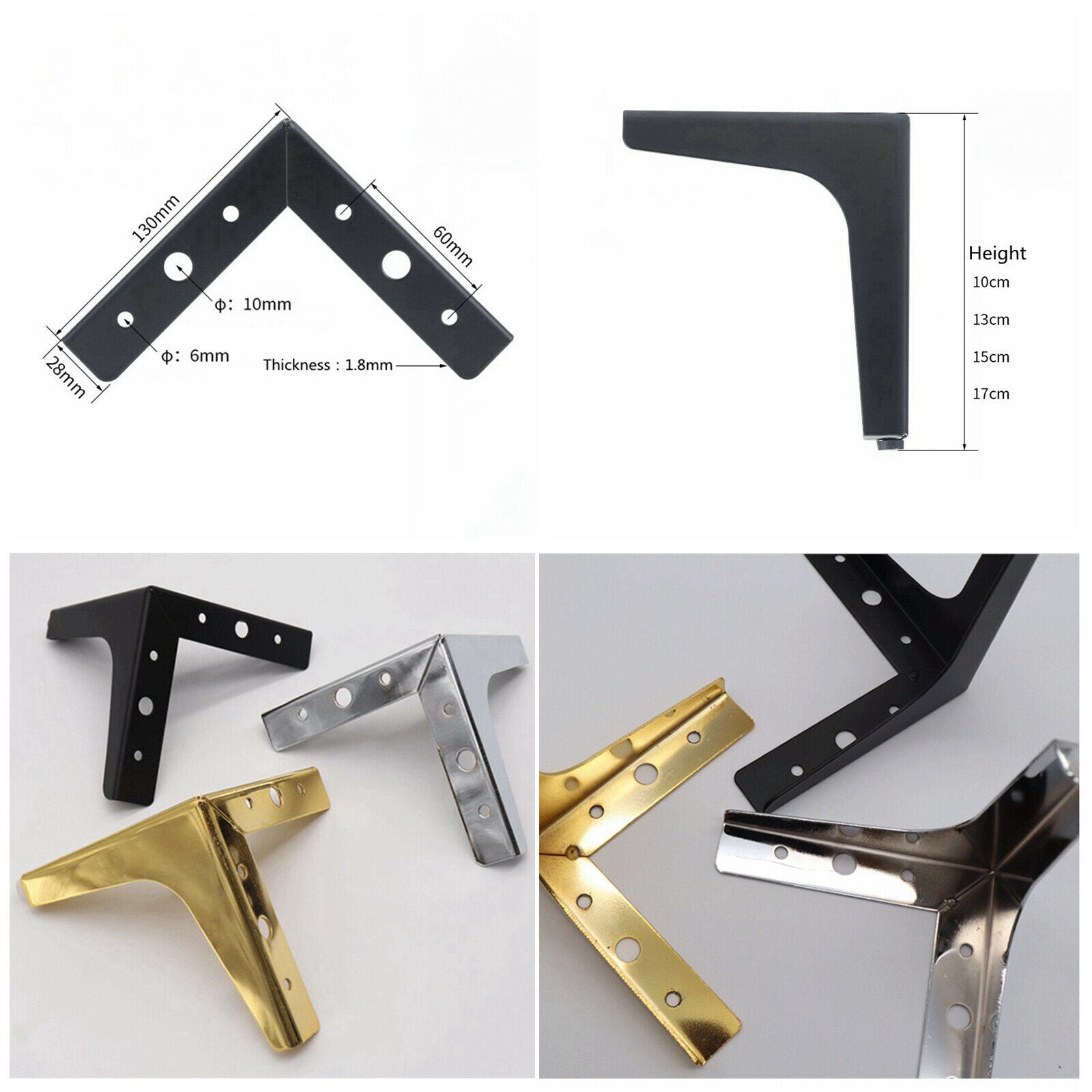 2X 4 x Iron Metal Furniture Legs Sofa feet Chair Cabinet Table 15cm Black
