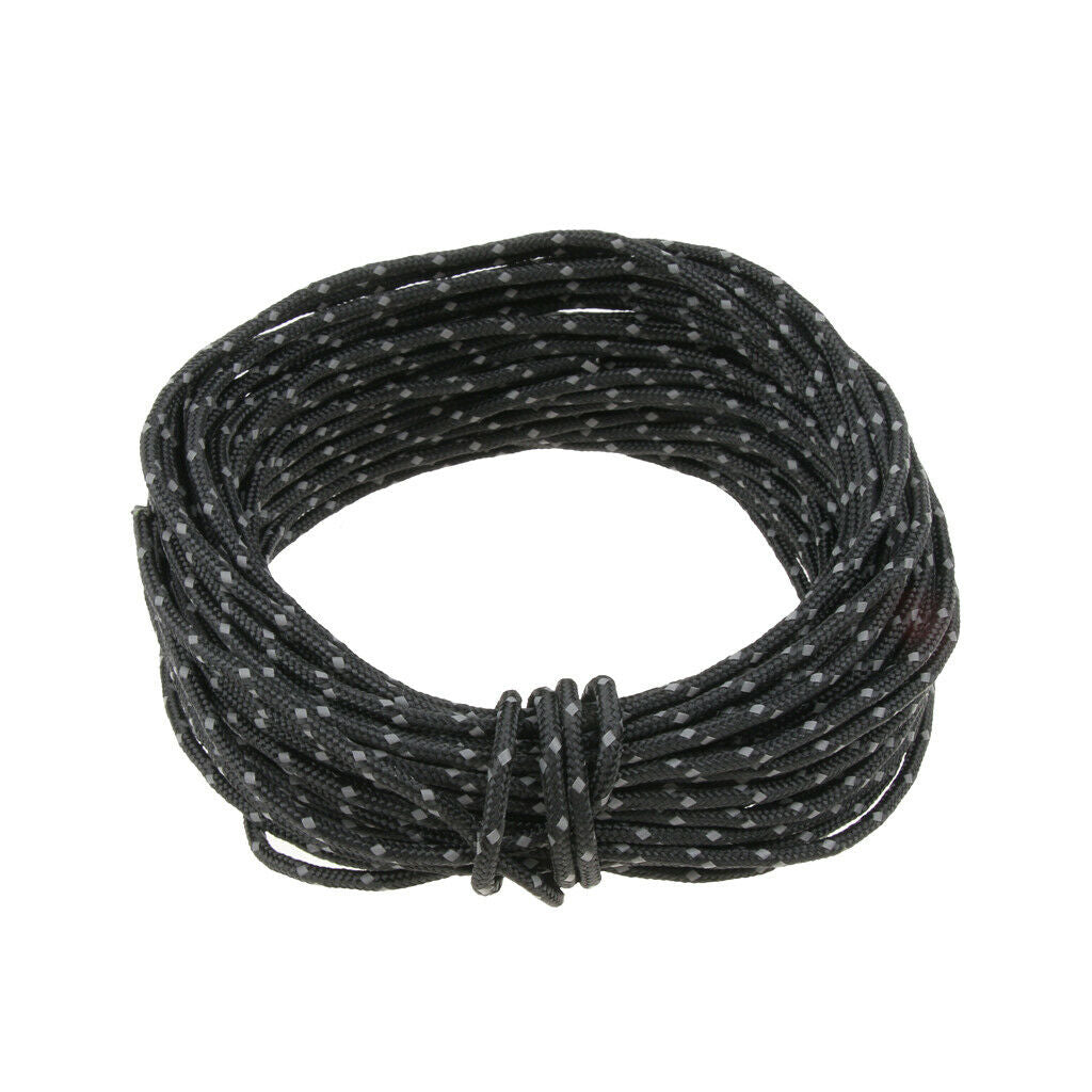 Tent Rope Reflective Camping Tent Guide Rope Guy Line Awning Cord 50ft Black