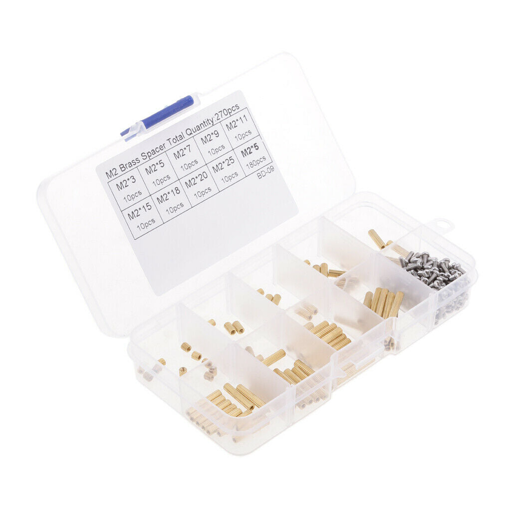 270Pcs M2 3-25mm Male to Female Brass PCB Standoff Screw Nut Assortment Set