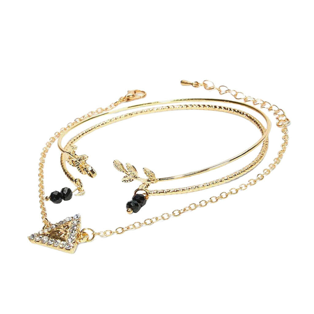 Multilayer Leaf Zircon Crystal Bracelet Adjustable for Woman Girl Jewelry