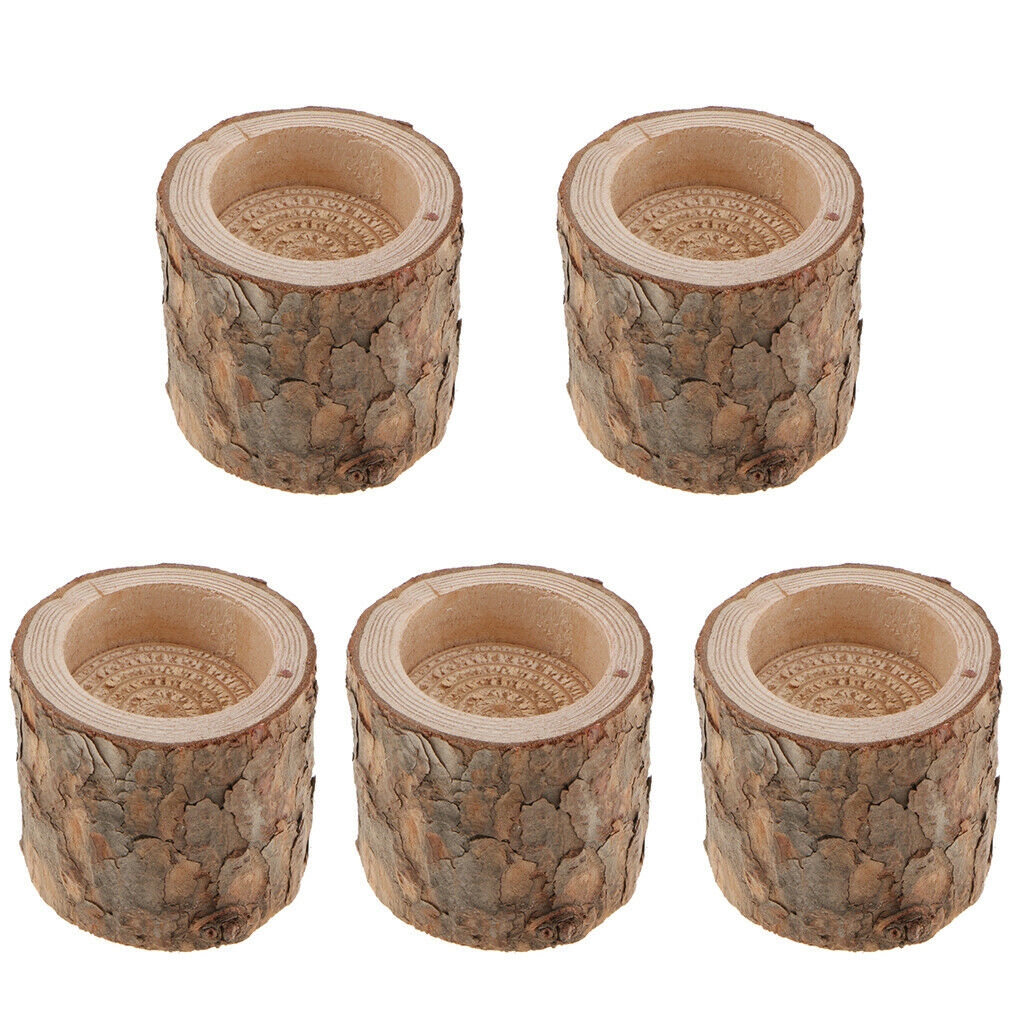 Set of 5 Tree Stump Candle Holder Tea Light Candlestick Decorative Votive