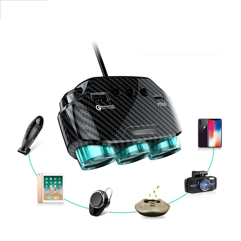 Cigarette Lighter Socket Splitter Dual USB Car Charger Power Adapte Carbon Color