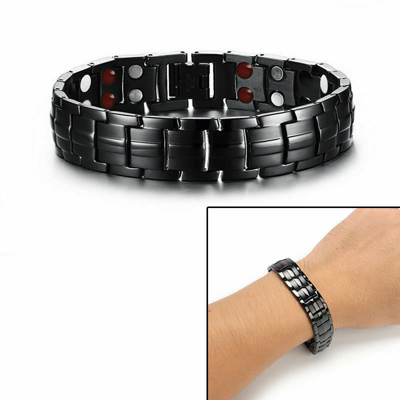 Men Titanium Magnetic Energy Germanium Armband Bracelet Health Bio 4in1 Black