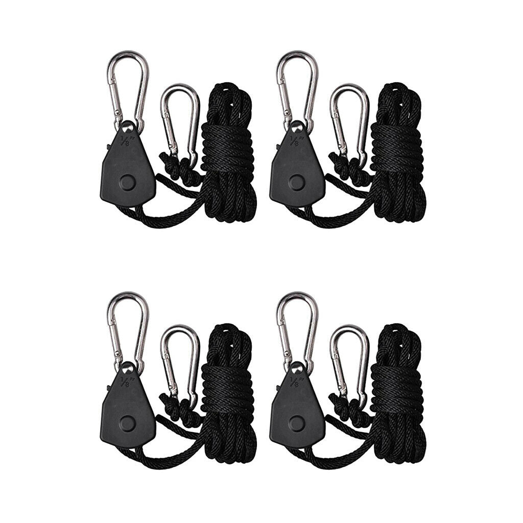 2 Pair Black 150lbs Ratchet Rope Grow Light Rope Hanger Garden Supplies