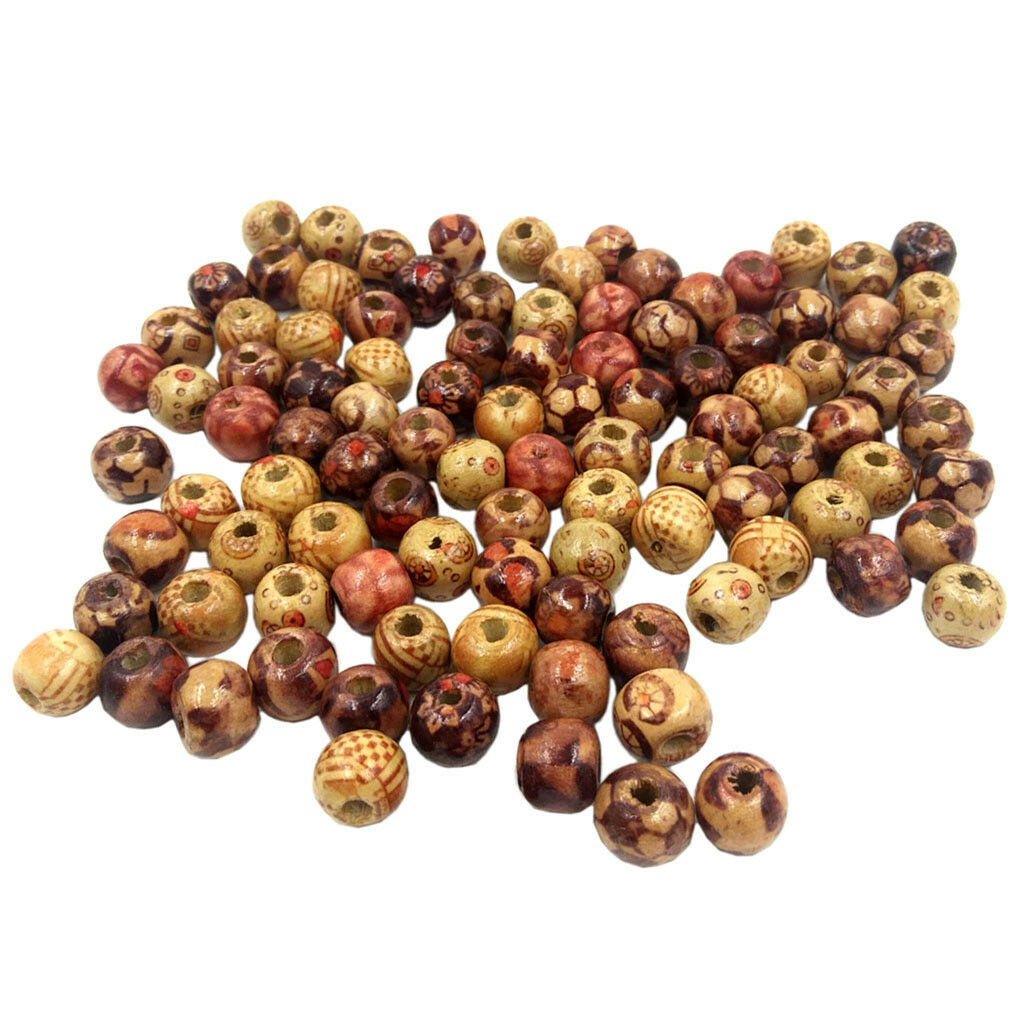 100x Mixed Wood Round Beads for Jewelry Making Loose Spacer Charms Bead 10mm