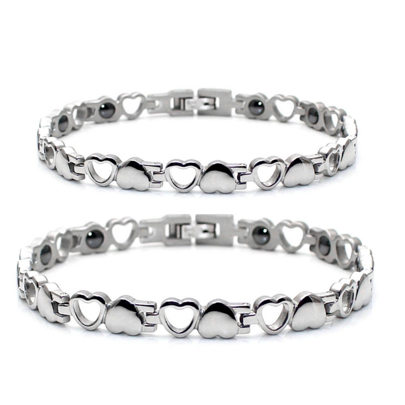 Men Women Stainless Steel Magnetic Bracelet Hollow Out Heart Shape Chain Bangle
