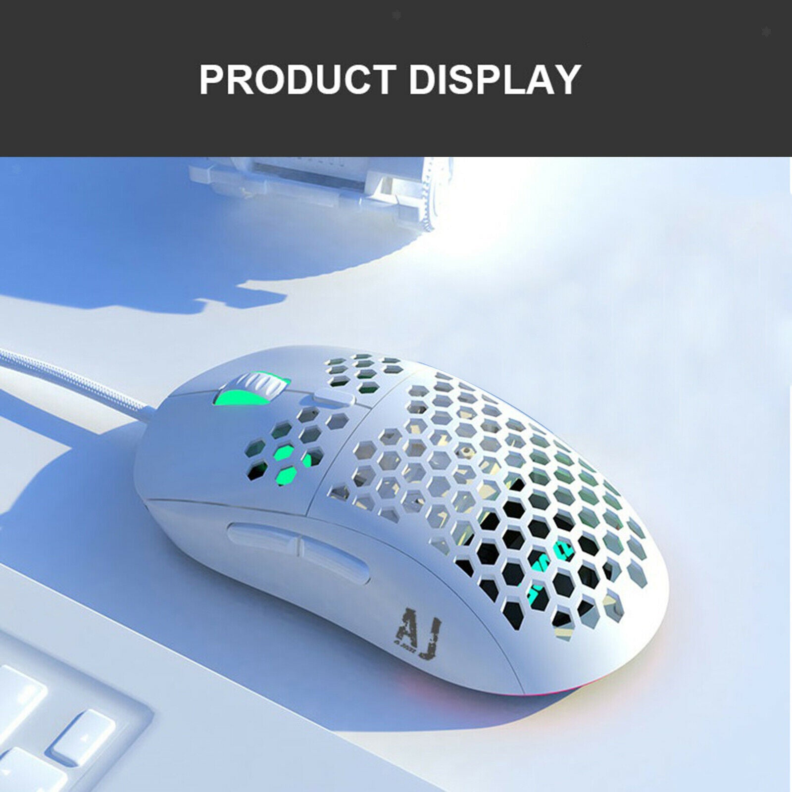 380R RGB Gaming Mouse Wired Honeycomb Design for Laptop Breathable 65g White