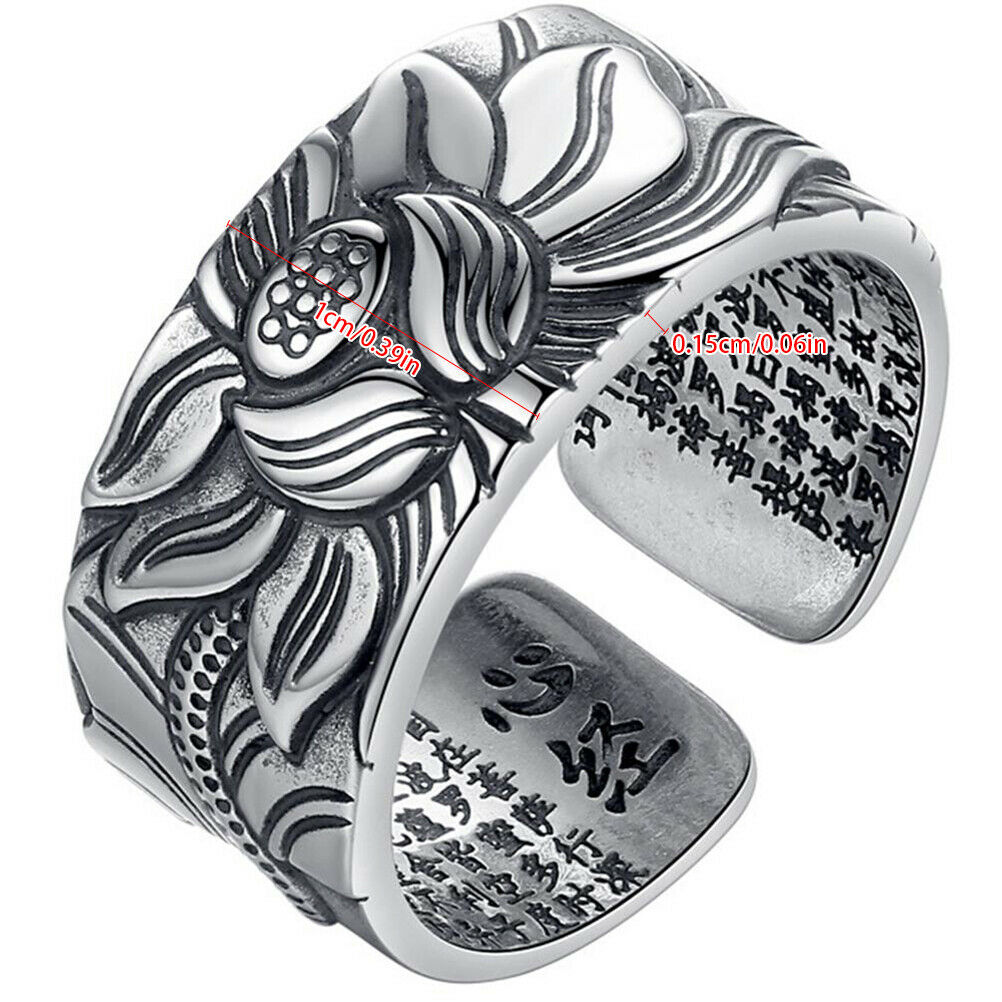 Retro Lotus Ring Prajna Paramita Lotus Flower Open Ring for Men and Women Gift