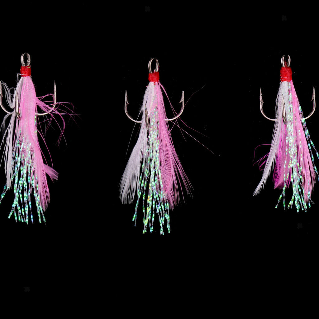 20pcs Feather Fishing Hooks Treble Barbed Squid Fly Tying Lures Baits SZ008