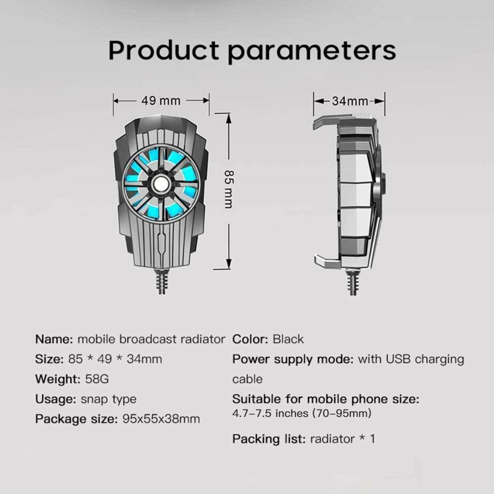Cell Phone Cooler Phone Cooling Fan Game Radiator For Cellphone 4.7"-7.5