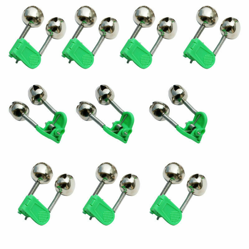 10pcs Sea Fishing Rod Clamp Fishing Lure Baiting Alarm Twin Bell Ring Green