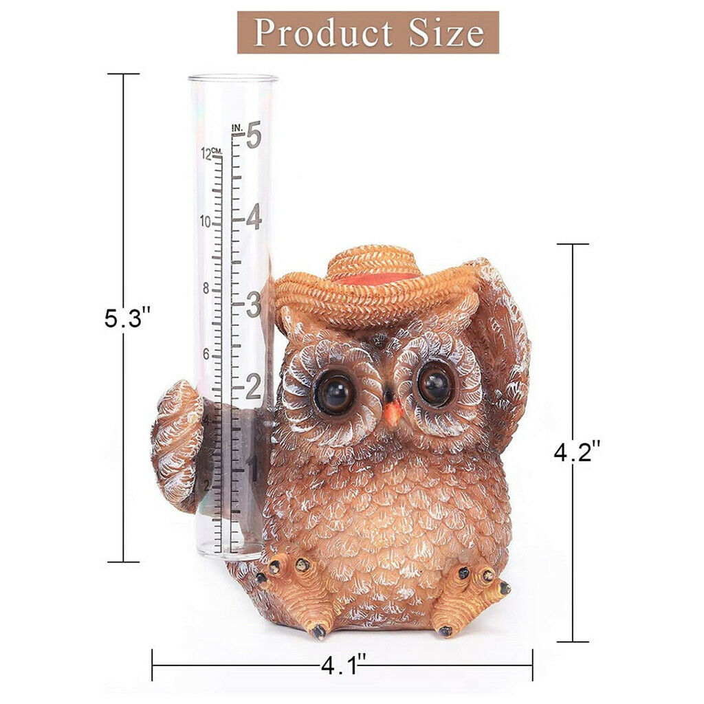 Owl Garden Sculpture w/ Water Gauge Lawn Garden Outdoor Ornaments
