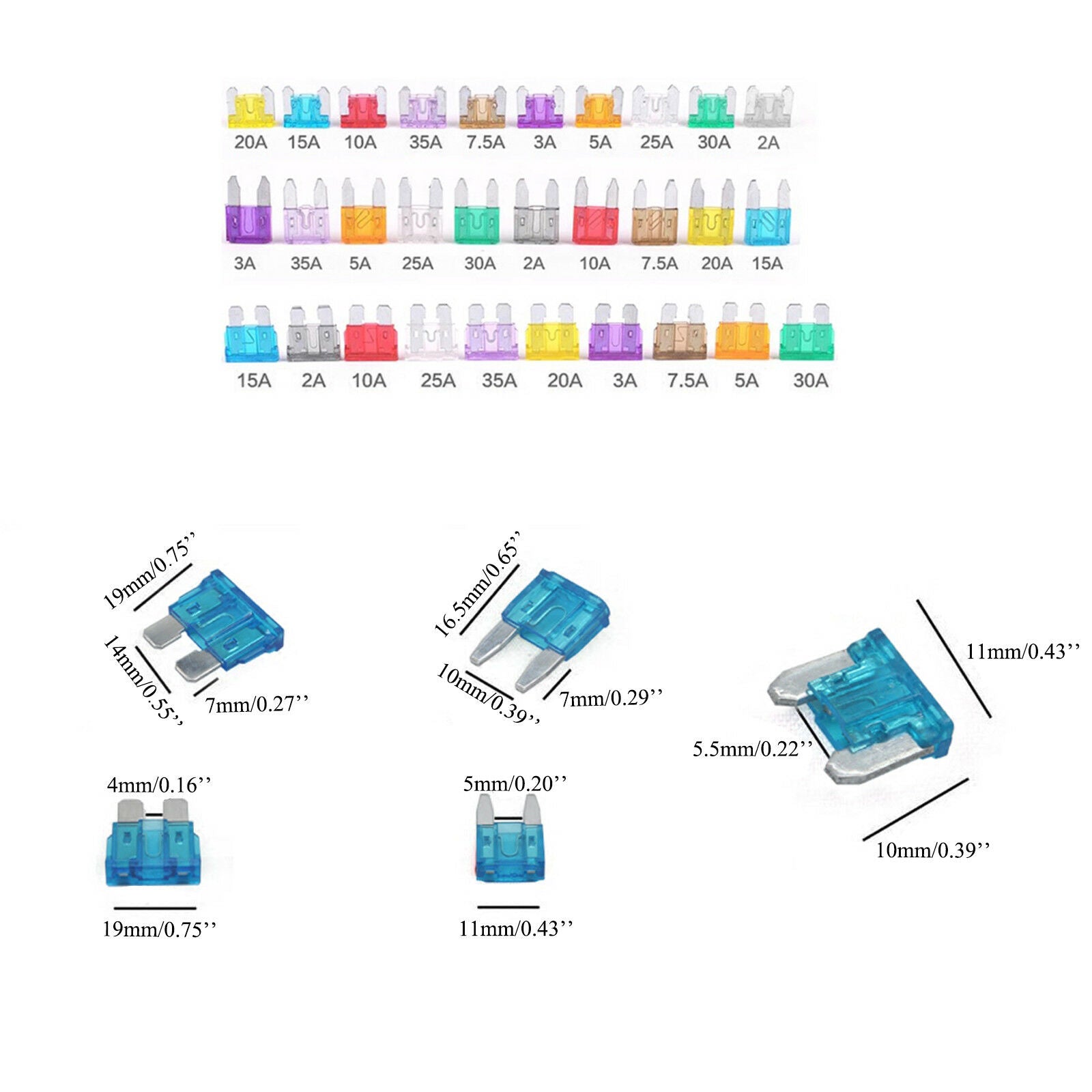 165pcs Set Micro ATC/MINI/Low Profile/Mini Blade Fuse Assortment Auto Car FUSES