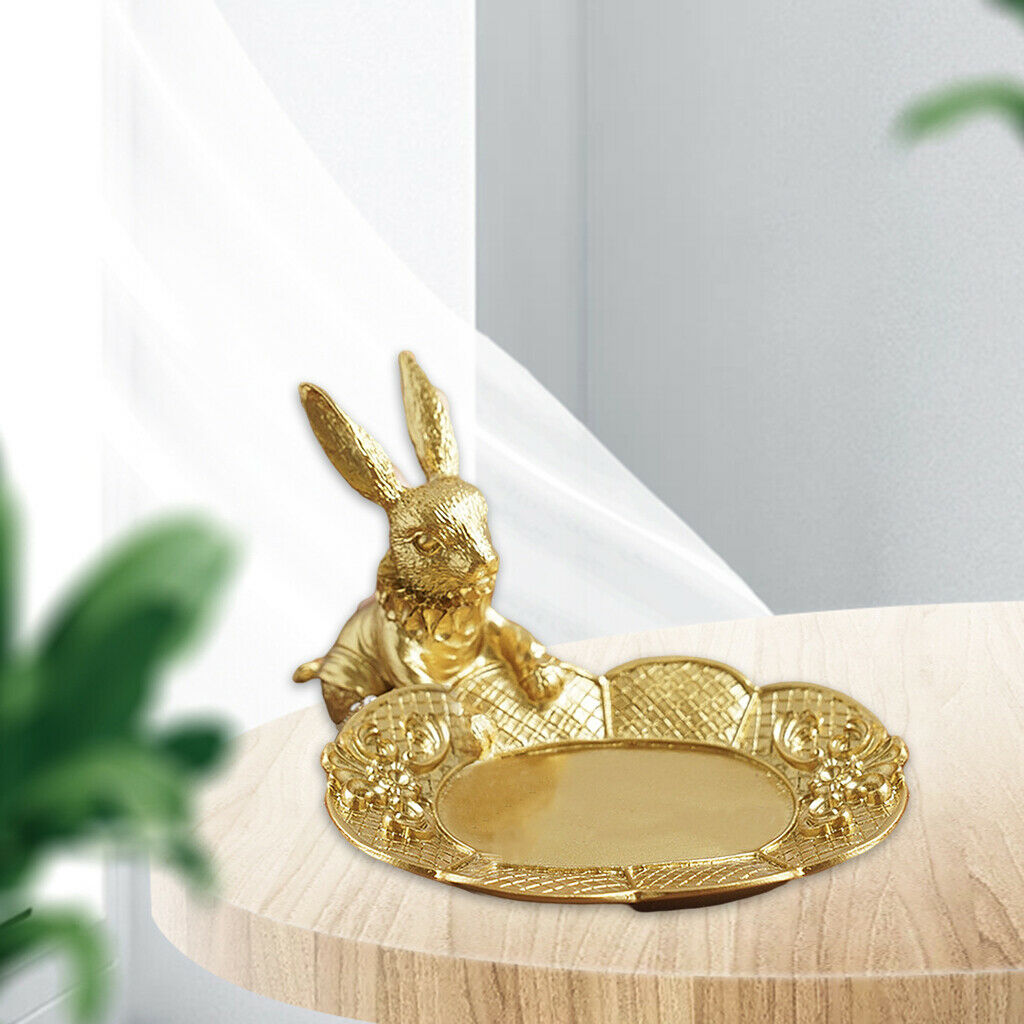 Golden Jewelry Display Tray Rabbit Statue Earring Bracelet Organizer Storage