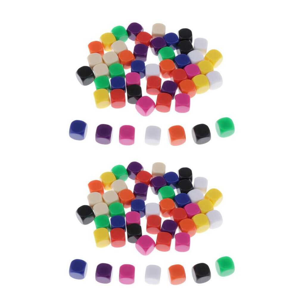 Set of 100 Plastic Colorful Opaque Blank D6 Dice 16mm for Math Teaching