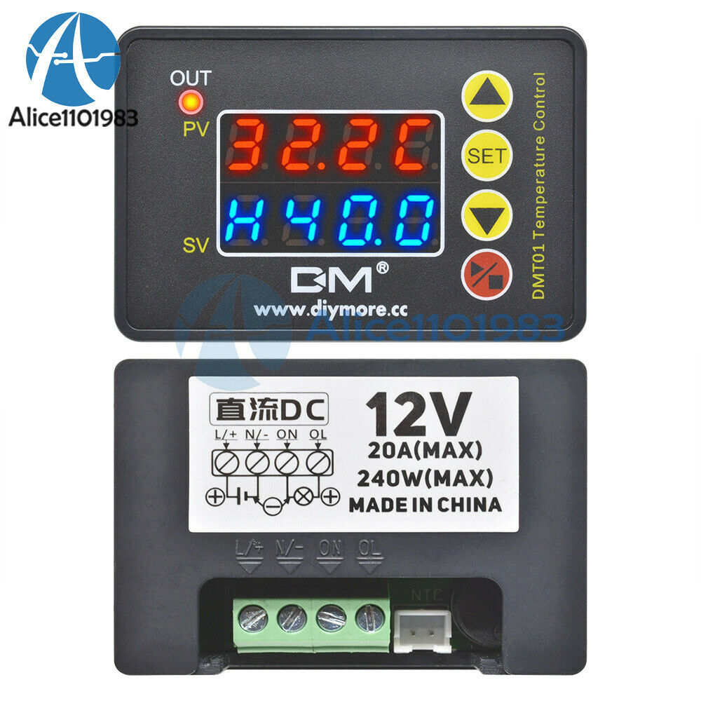 DC12V Digital Red Blue Microcomputer Temperature Controller Thermostat W/ Sensor