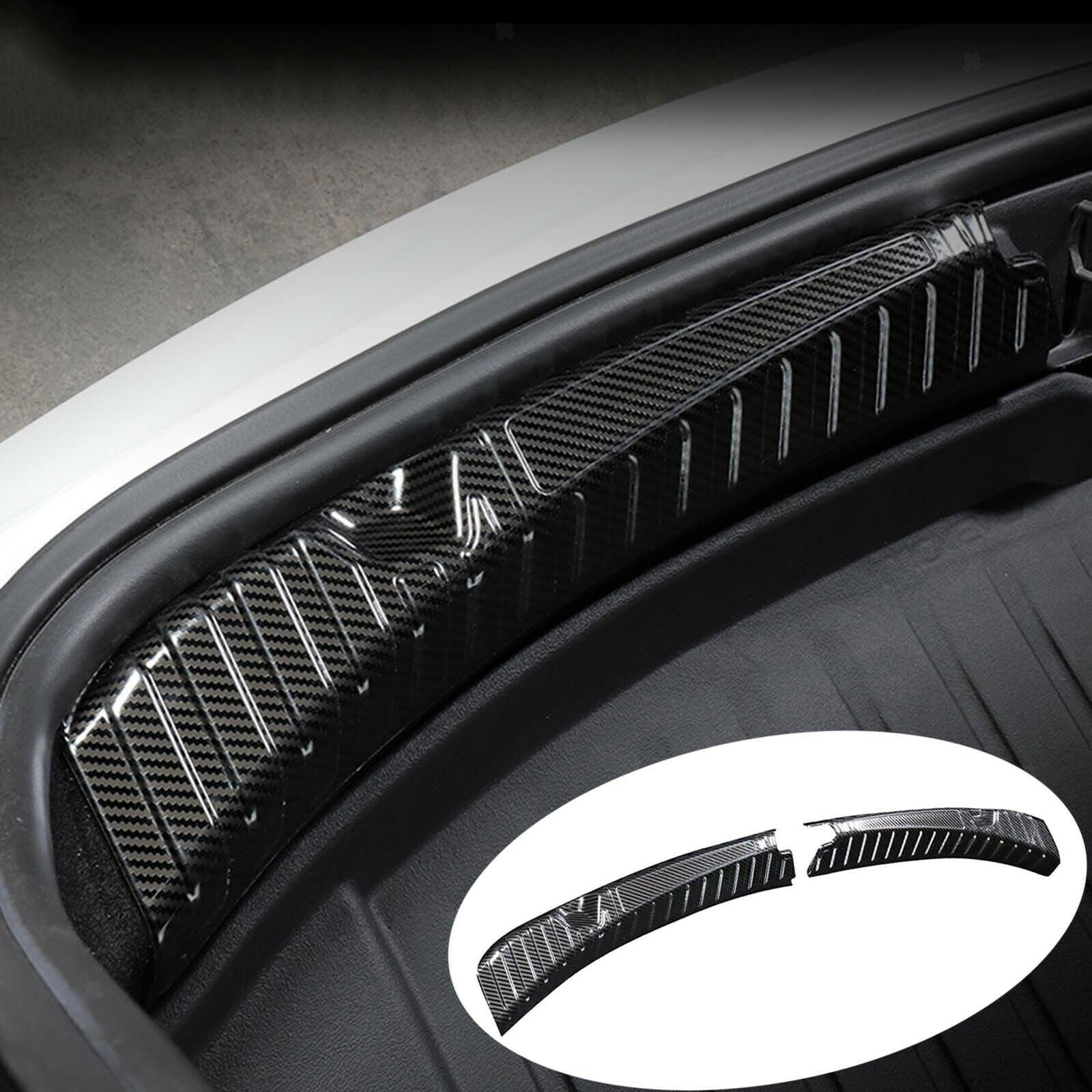 2 Packs Inner Rear Trunk Protect Guard Sill Plate for Tesla Car Carbon fiber