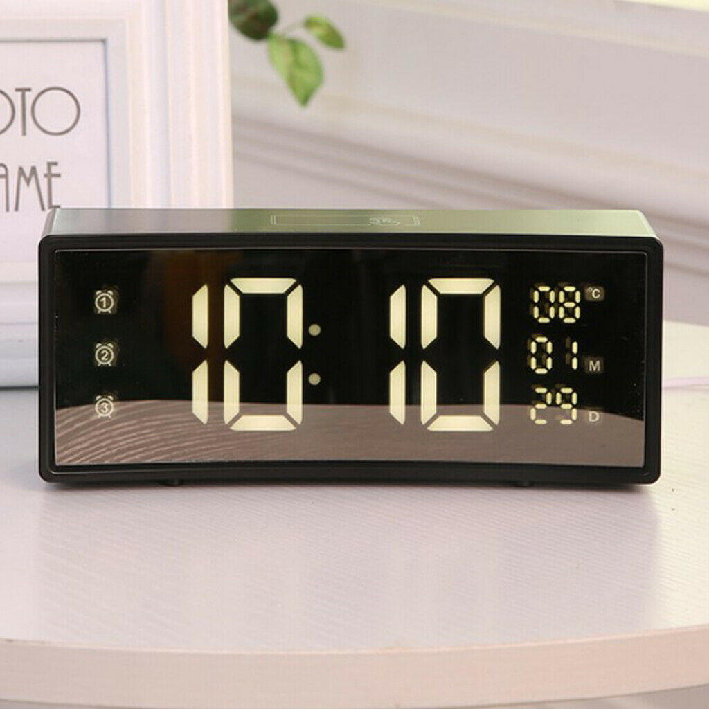 Multifunctional Arc-shaped LED Screen Electronic Digital Alarm Clock Black
