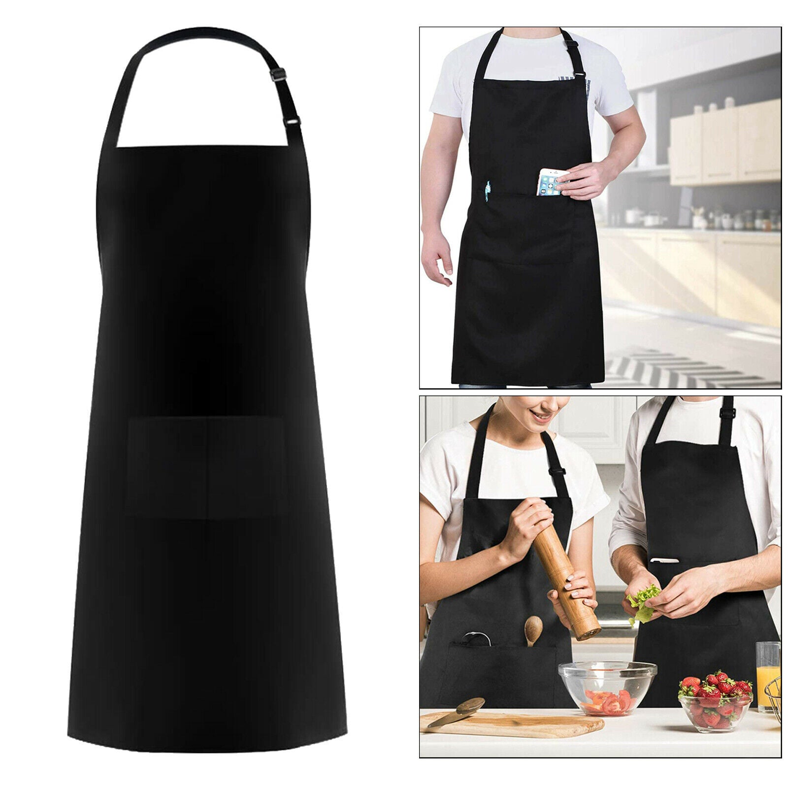 4X Men Women Cooking Apron with Large Pocket Baking Cooking Kitchen Apron Black