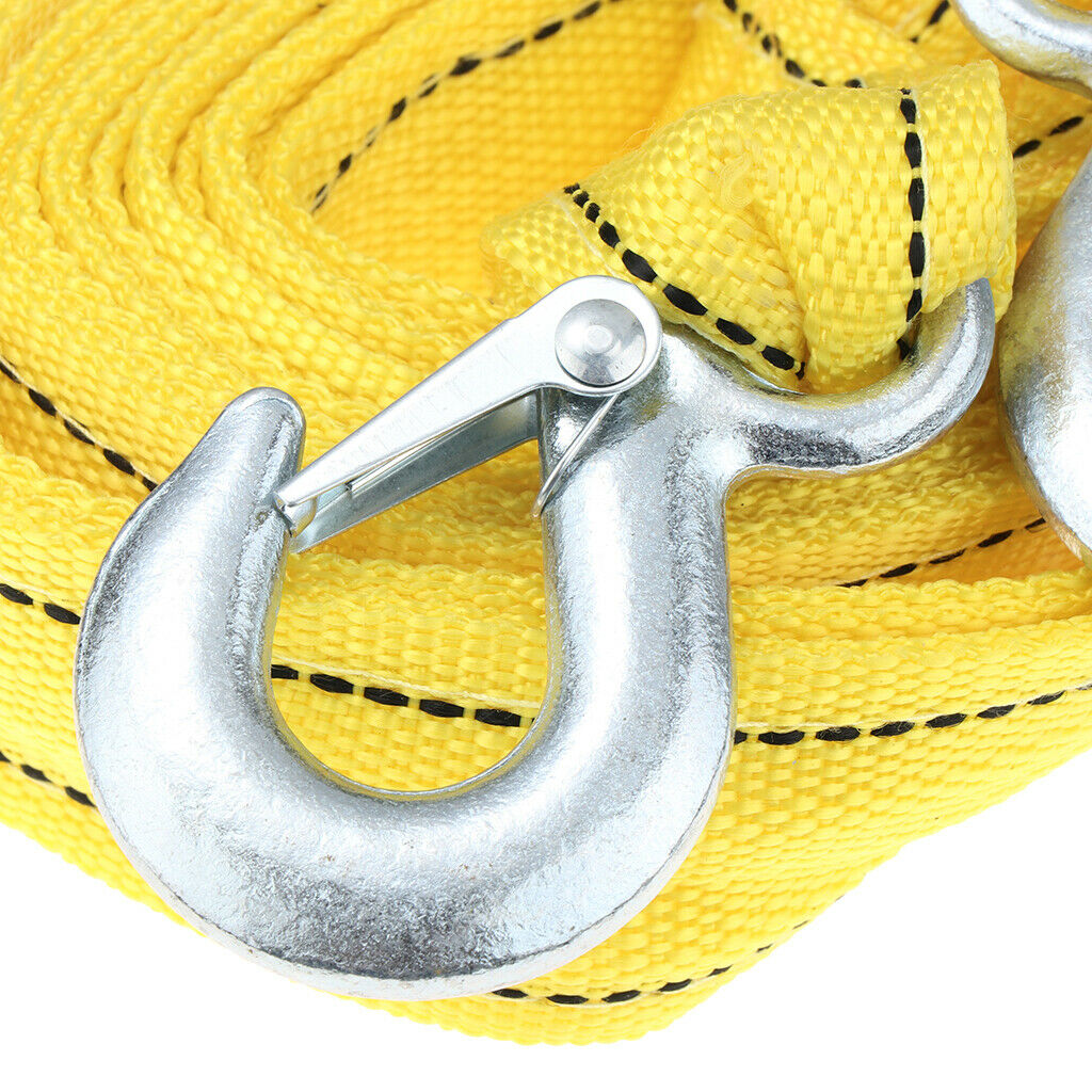 Yellow 4M 5 Ton Car Tow Cable Strap Hooks Emergency Service Towing Pull Rope