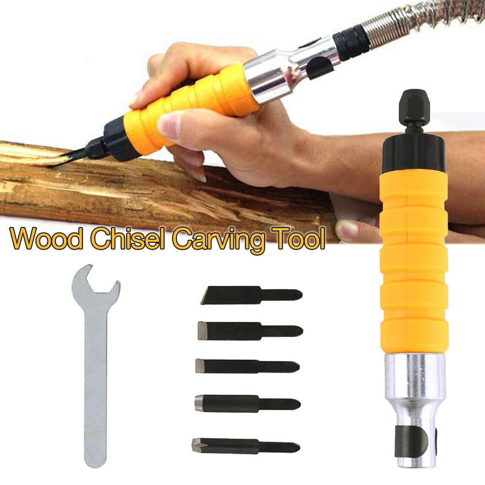 Chisel Tool Wood Carving Engraving Hand Woodworking Spanner With 5Tips