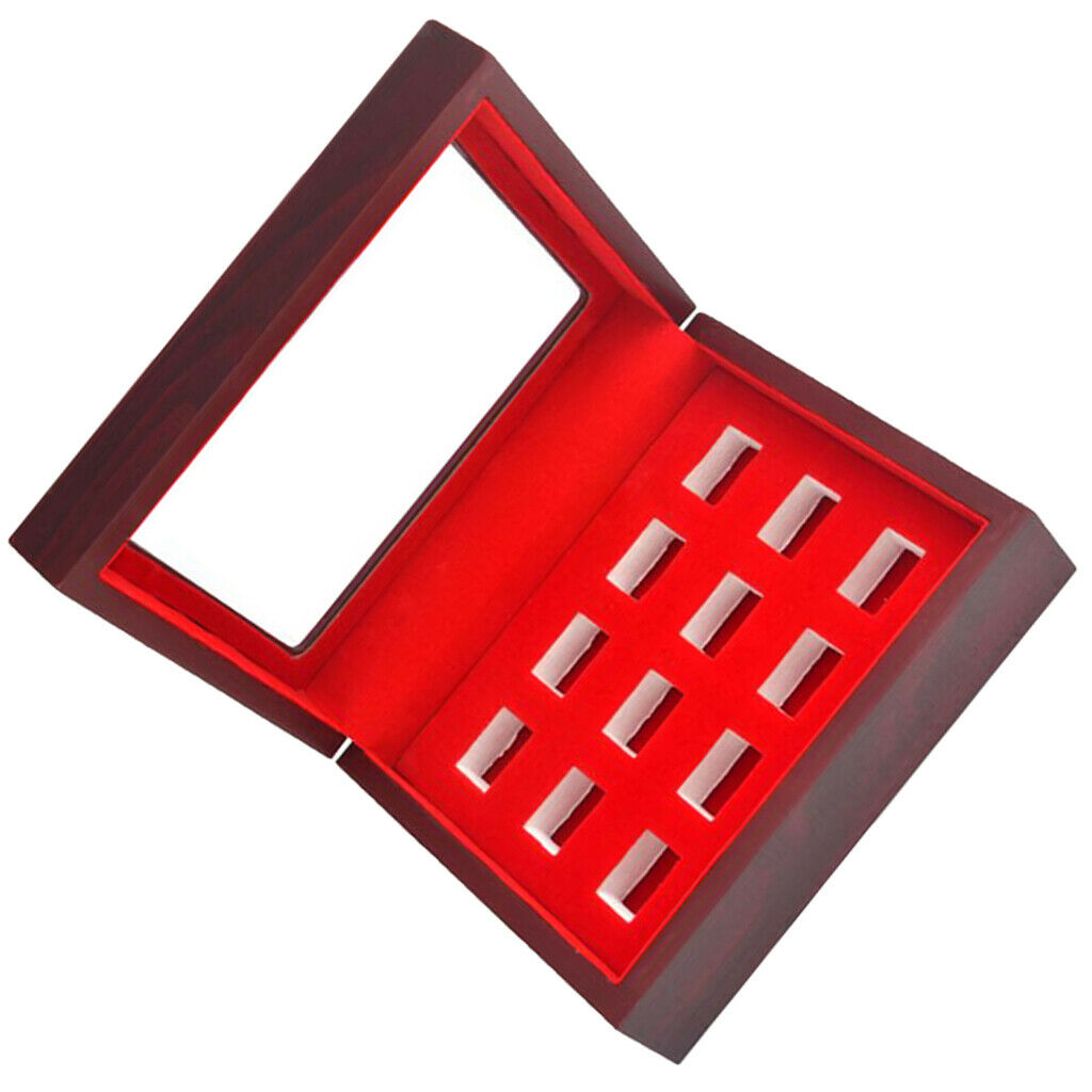 12 Holes Championship Rings Trophy Display Collection Case Wood Box Wine Red