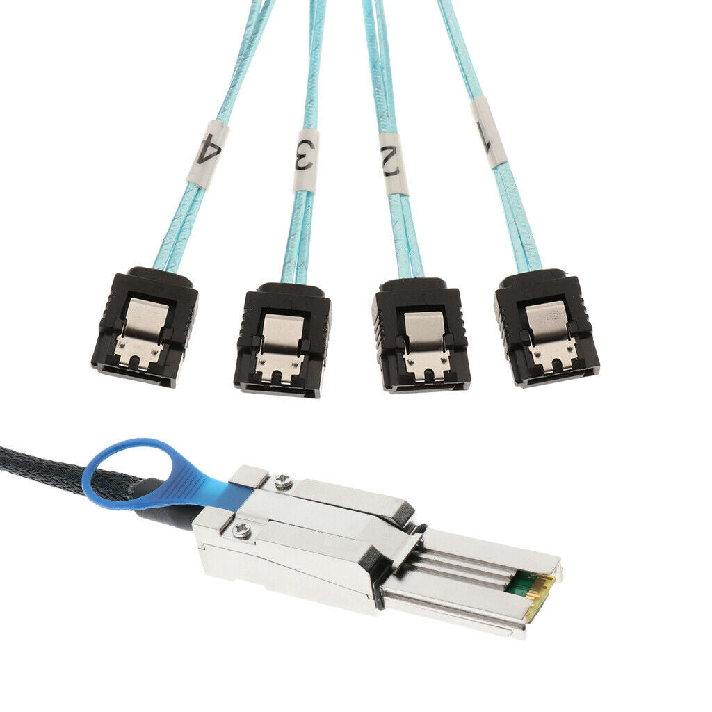 2X SFF 8088 Mini-SAS 26 Pin to 4X SATA Drive Converter Cable with Latch 1M