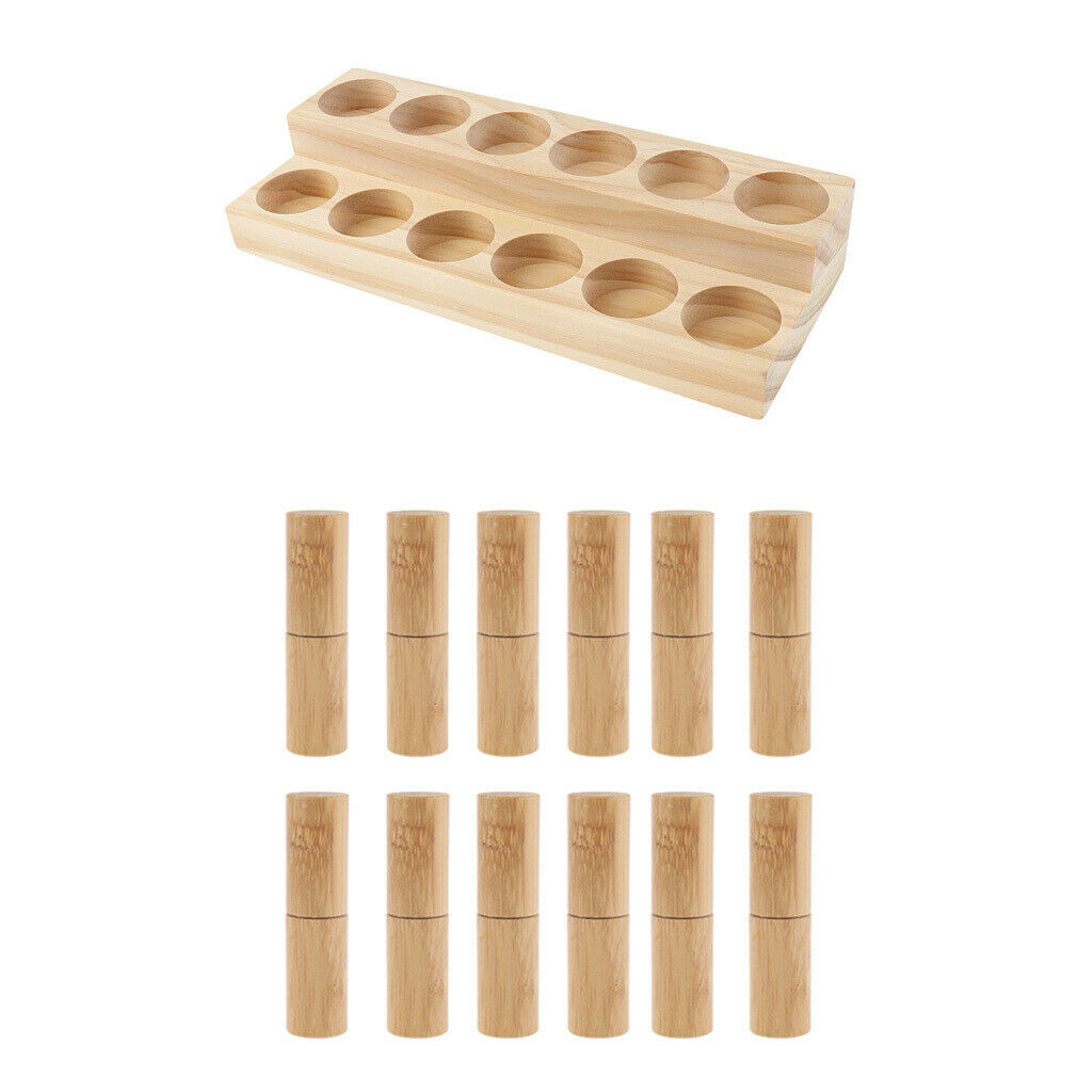 12pcs Wooden Refillable Empty Bamboo Bottle with Essential / Massage Oils