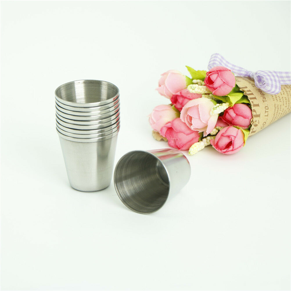 10Pcs 30ml Portable Stainless Steel Wine Drinking Shot Glasses Barware Cup XC
