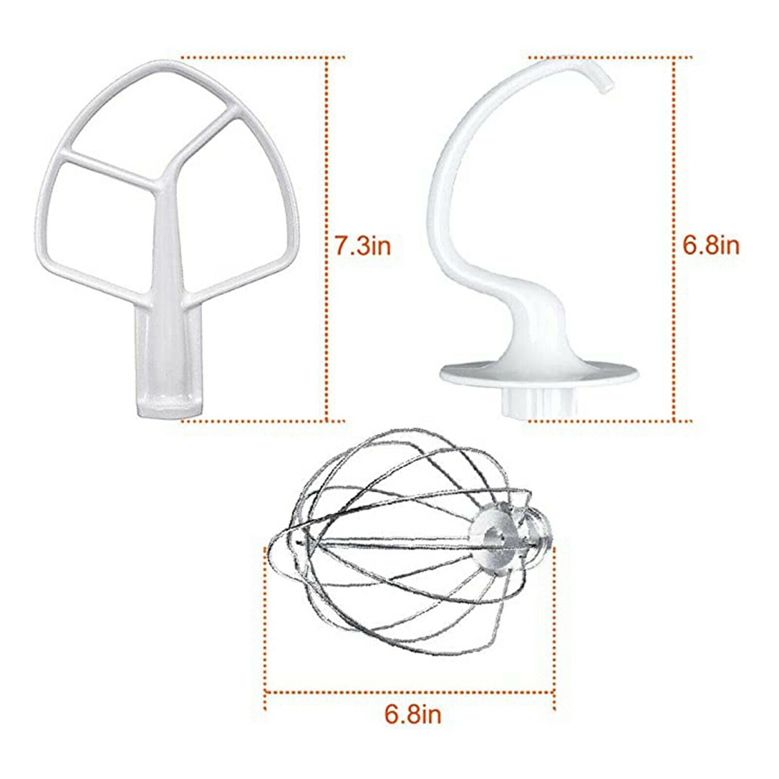 3Pack Mixer Replacement Flat Beater Wire Whip Dough Hook for K4SS KDM5 KSM50