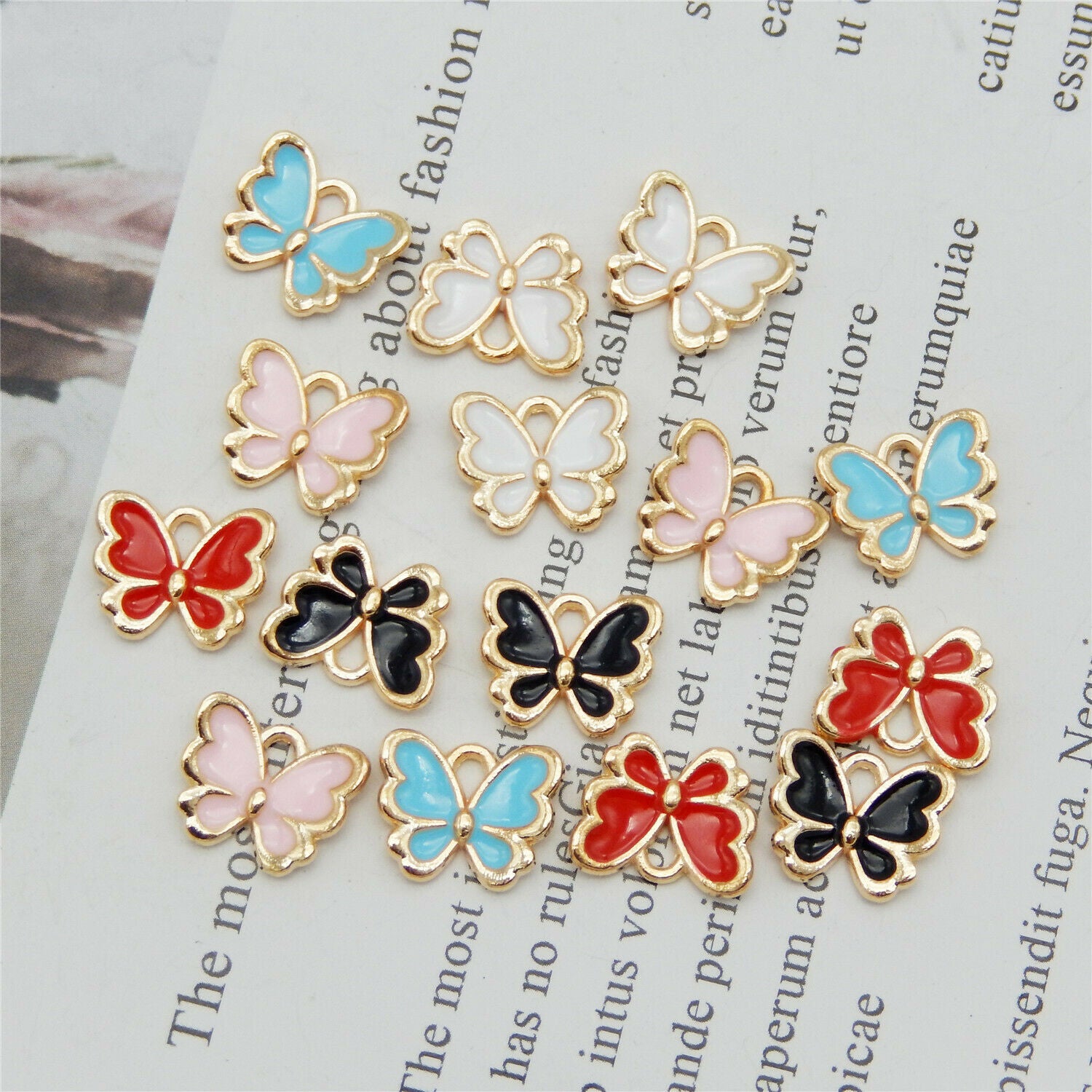 Mixed Color 13x11mm Enamel Butterfly Pendant Charms Jewelry DIY Accessories 40pc