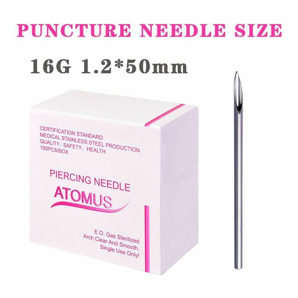 200Pcs Body Piercing Needles 14G and 16G Sterile for Lip Ear Navel Eyebrow