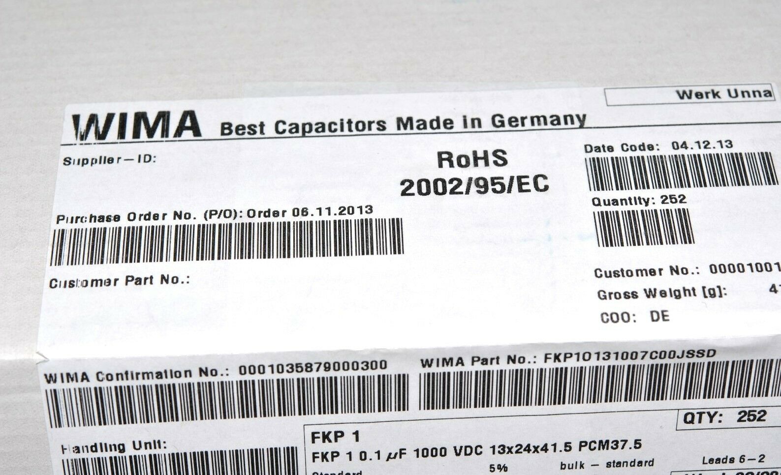1pcs - WIMA FKP1 0.1uF 1000V 5% pitch:37.5mm Capacitor  FKP1O131007C00JSSD